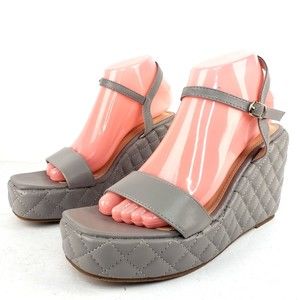 OLIVIA MILLER Quilted Wedged Sandal Grey Size 9